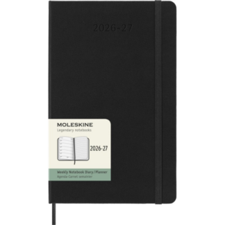 Kalendermärkmik Moleskine 18kuud 2026/27 13x21cm, nädal, kõvad kaaned, must