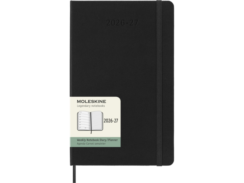 Kalendermärkmik Moleskine 18kuud 2026/27 13x21cm, nädal, kõvad kaaned, must