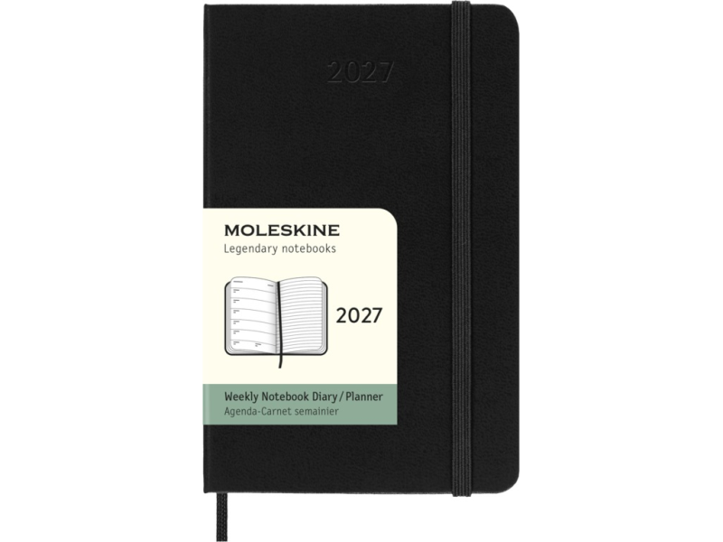 Kalendermärkmik Moleskine 2027 9x14cm, nädal, kõvad kaaned, must