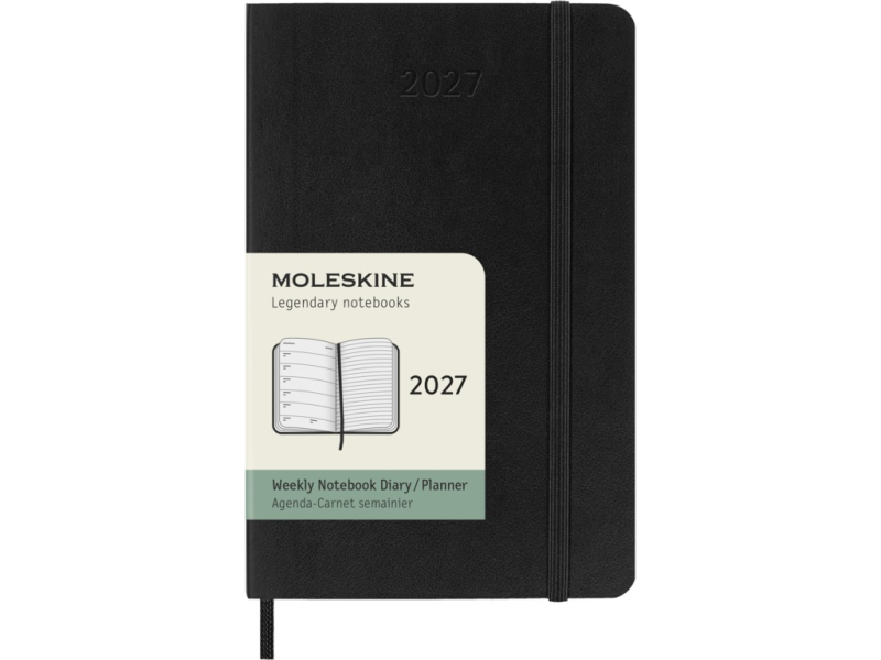 Kalendermärkmik Moleskine 2027 9x14cm, nädal, pehmed kaaned, must