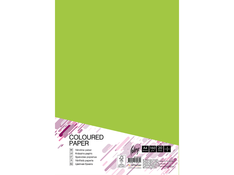 Kartong College A4/20l, 160g/m², laimi roheline