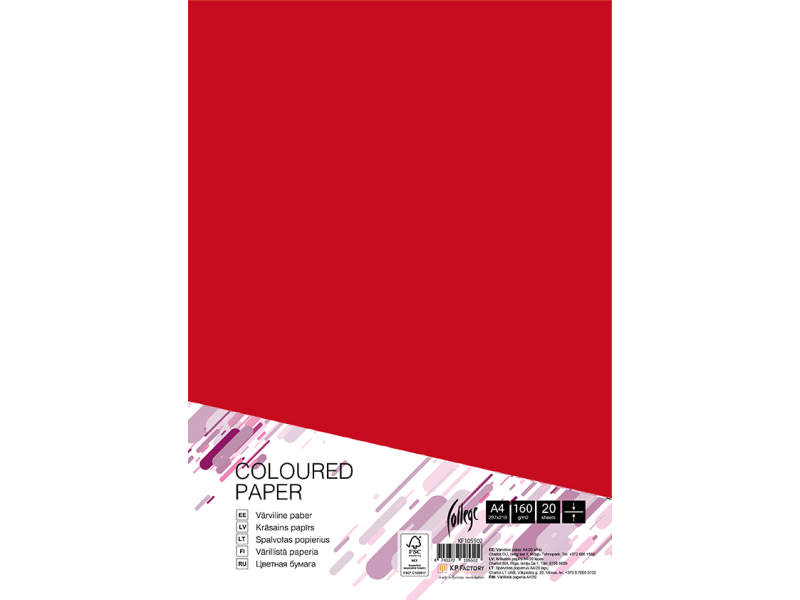 Kartong College A4/20l, 160g/m², punane
