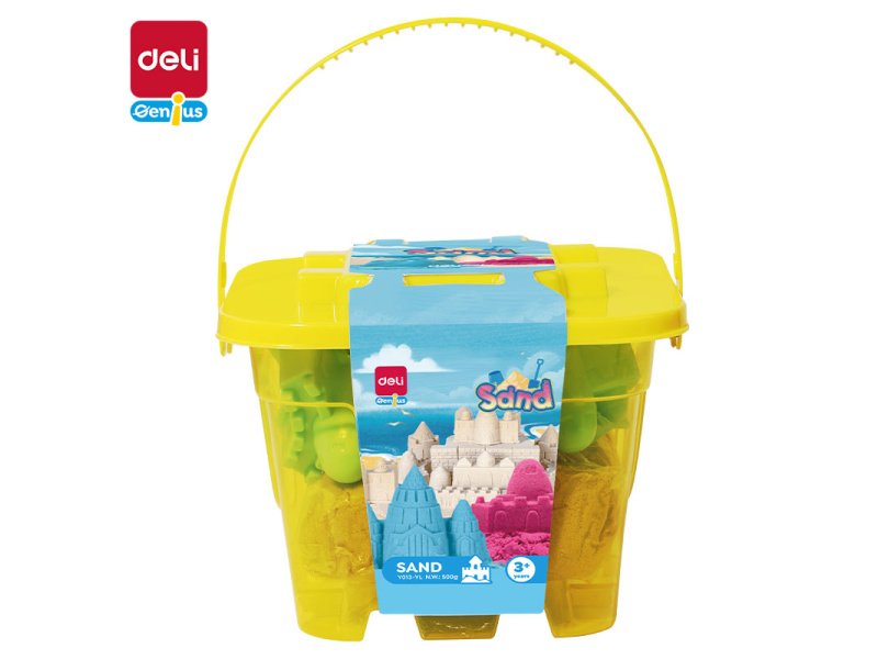 Kineetiline liiv DELI 0.5kg + 6 vormi, kollane