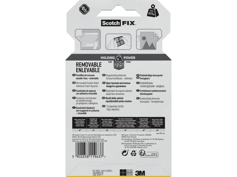 Kinnituspadjad Scotch-FIX™ 108 12,7mm x 12,7mm 64tk/pk - Pilt 2