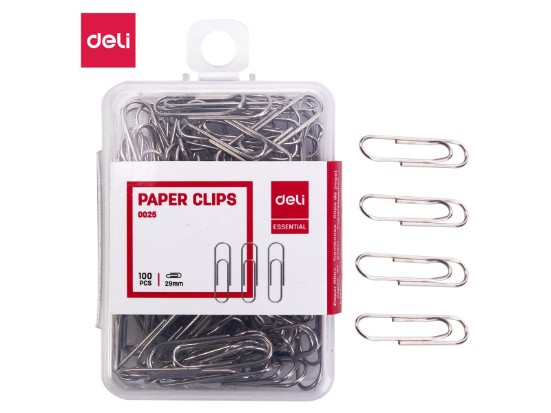 Kirjaklambrid DELI 29mm 100tk/pk, plastkarbis