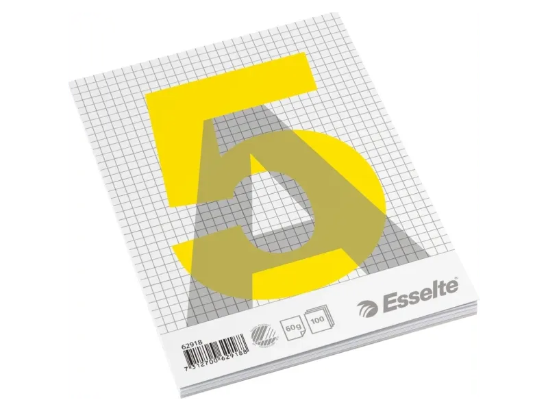 Kirjaplokk Esselte A5/100l, 5x5ruut liimköide ülal