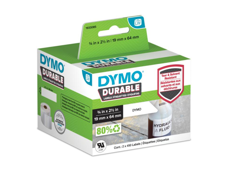 Kleepkirjaetiketid Dymo 19x64mm polüester 2x450tk