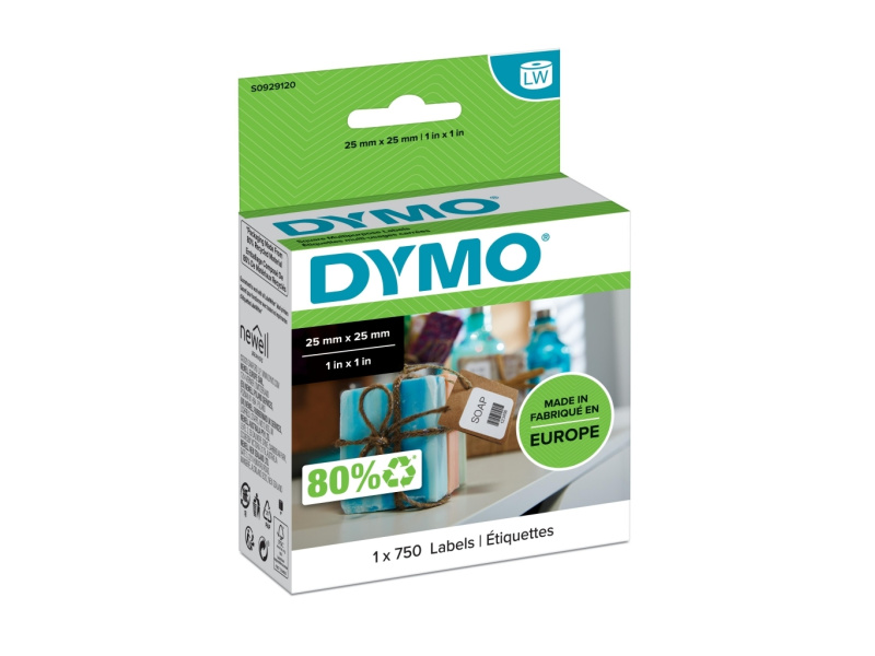 Kleepkirjaetiketid Dymo 25x25mm valge 750tk