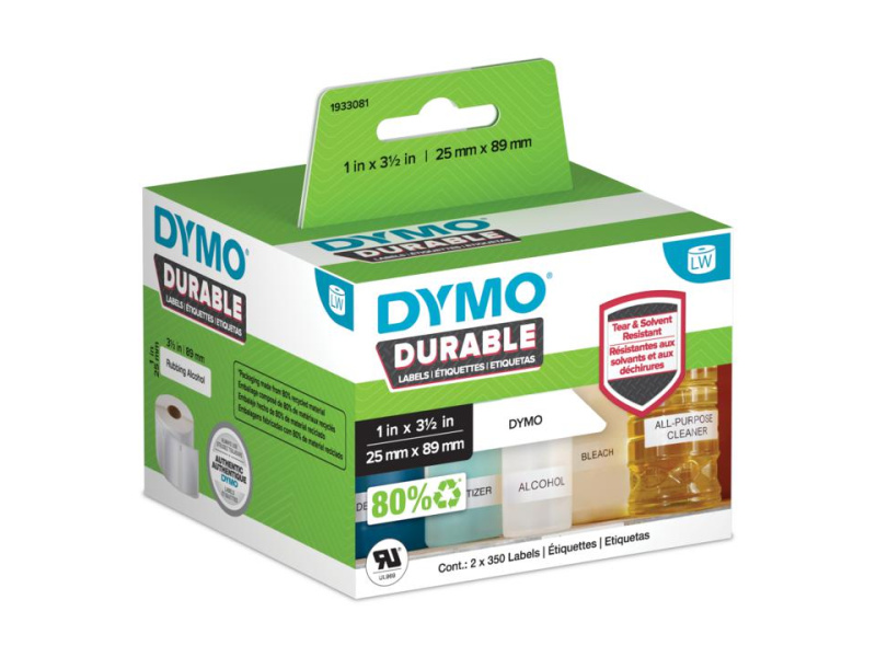 Kleepkirjaetiketid Dymo 25x89mm polüester 2x350tk