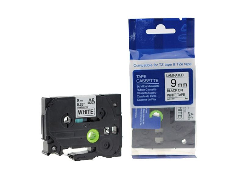 Kleepkirjalint Brother TZe-221 9mm x 8m must kiri valgel