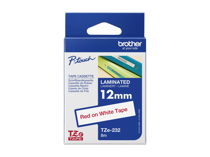 Kleepkirjalint Brother "TZe-232", White/Red, Lamineeritud