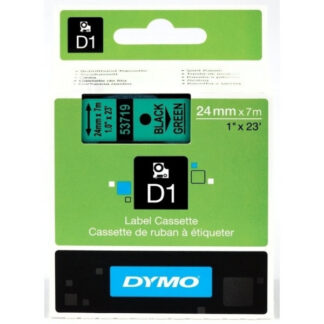Kleepkirjalint Dymo 24mm x 7m must tekst rohelisel 53719