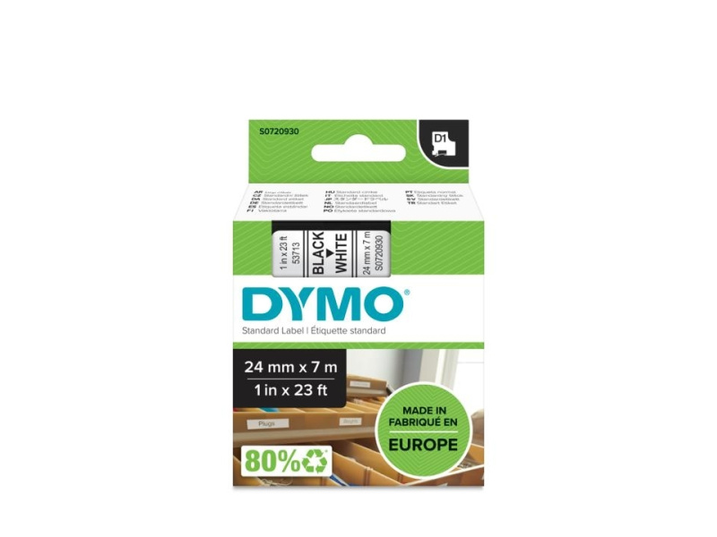 Kleepkirjalint Dymo 24mm x 7m must tekst valgel 53713 - Pilt 3
