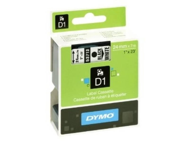 Kleepkirjalint Dymo 24mm x 7m must tekst valgel 53713