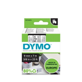 Kleepkirjalint Dymo D1 9mm x 7m must tekst läbipaistval 40910