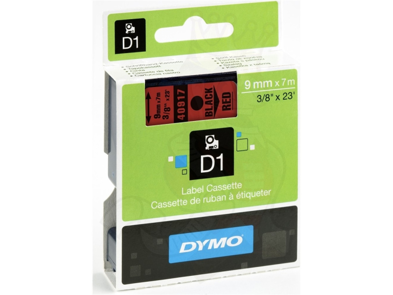 Kleepkirjalint Dymo D1 9mm x 7m must tekst punasel 40917 - Pilt 2