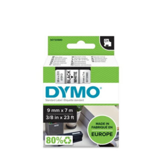 Kleepkirjalint Dymo D1 9mm x 7m must tekst valgel 40913