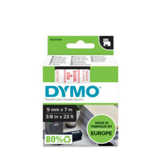 Kleepkirjalint Dymo D1 9mm x 7m punane tekst valgel 40915