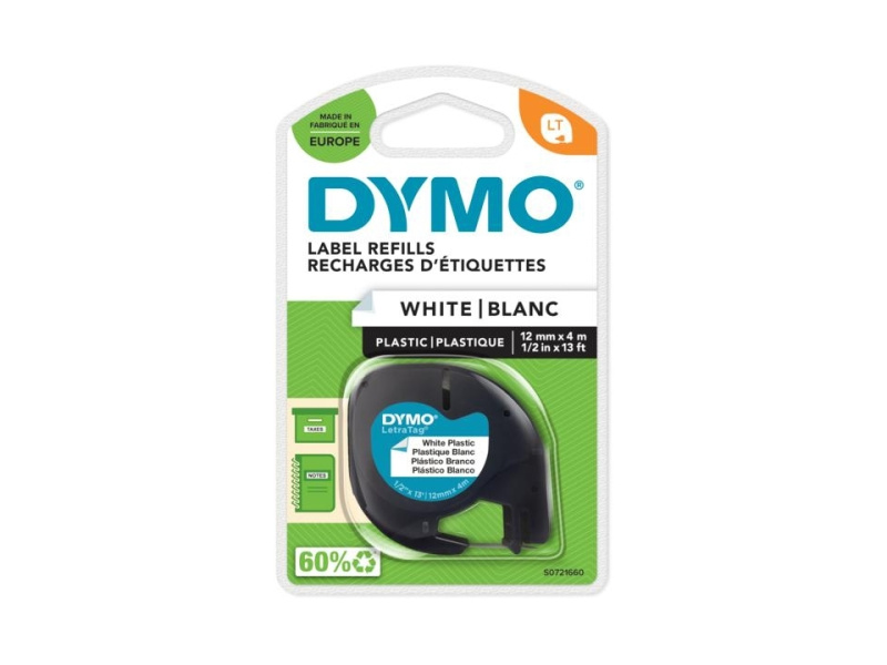 Kleepkirjalint Dymo LetraTag 12mm x 4m valge 91221