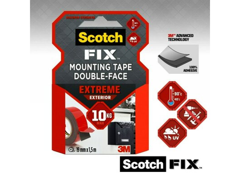 Kleeplint 3M rullis Scotch-Fix, 19mmx1,5m, kahepoolne välistingimustes - Pilt 3