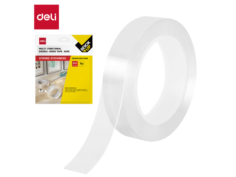 Kleeplint DELI kahepoolne 24mm x 5m x 1mm läbipaistev