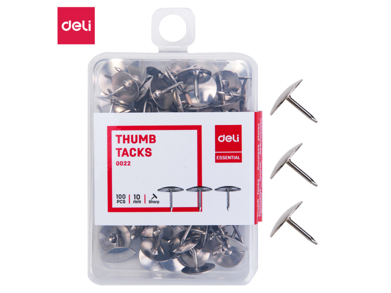 Knopkad DELI 10mm 100tk/pk, metalsed, plastkarbis