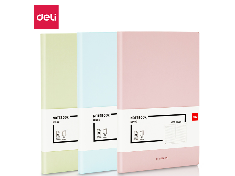 Kontoriraamat DELI EN140G A5/96L 5x5 ruut, pehmed PU kaaned, roosa - Pilt 2