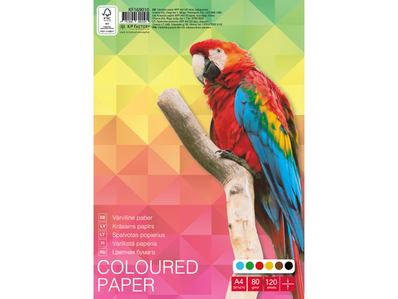 Koopiapaber College A4/120l, lahtised lehed, 6 tooni x 20 lehte