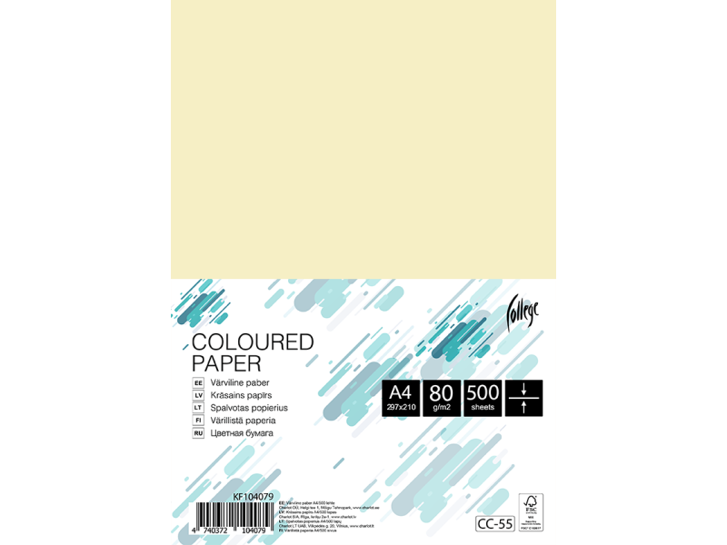 Koopiapaber College A4/80g/500L, kreem