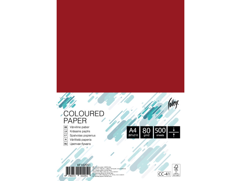 Koopiapaber College A4/80g/500L, punane