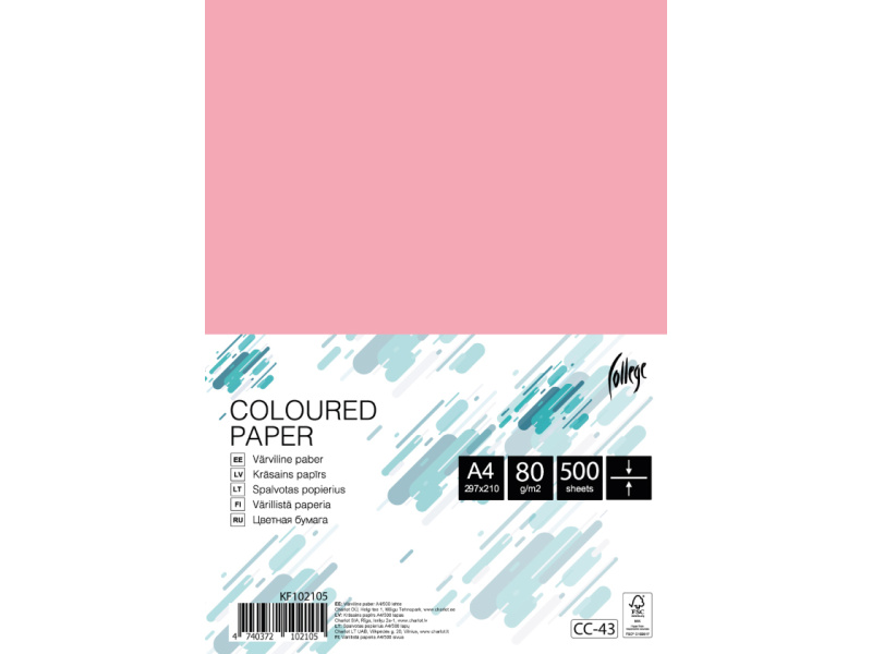 Koopiapaber College A4/80g/500L, roosa