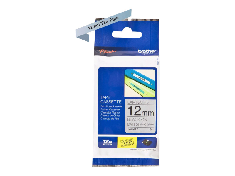 Lamineeritud lint Brother TZe-M931, must matt hõbedal, 12mm x 8m