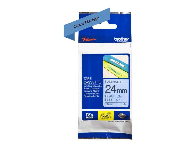 Lindikassett Brother "TZe-551", Black on Blue, Lamineeritud