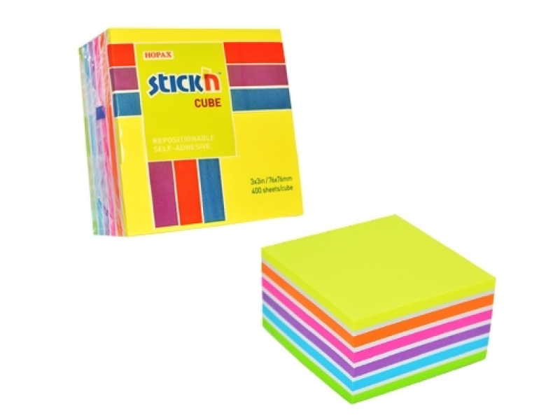 Märkmekuup StickN 21539 76x76mm neoon 400L kirkad toonid