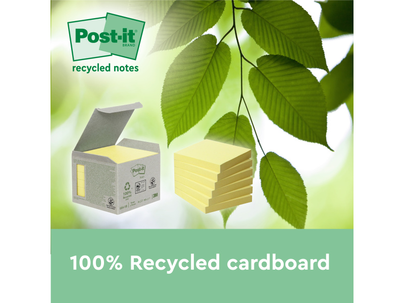 Märkmepaber 3M Post-it Recycled 76x76mm 6tk/pk (öko) pastell - Pilt 2