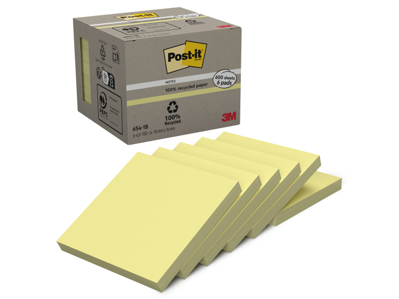 Märkmepaber 3M Post-it Recycled 76x76mm 6tk/pk (öko) pastell