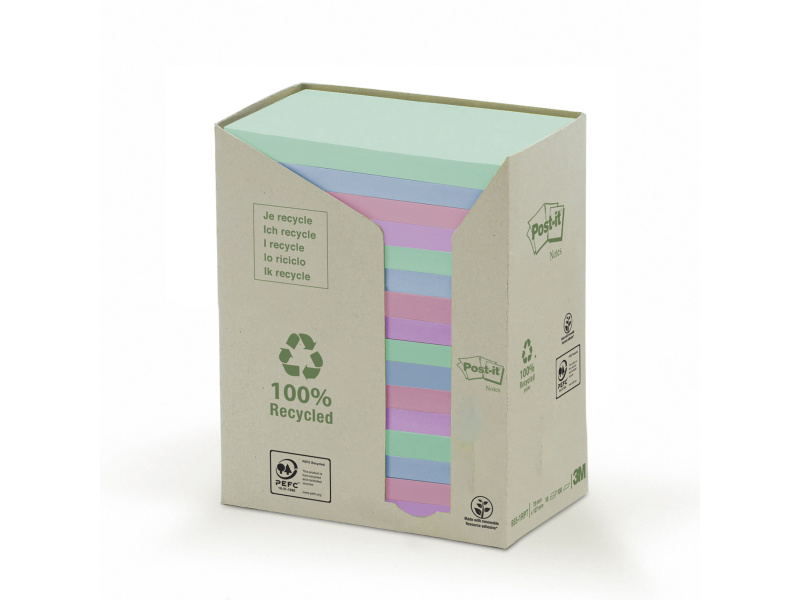 Märkmepaber 3M Post-it® Recycling Assorted 76mmx127mm 16tk/pk 100L