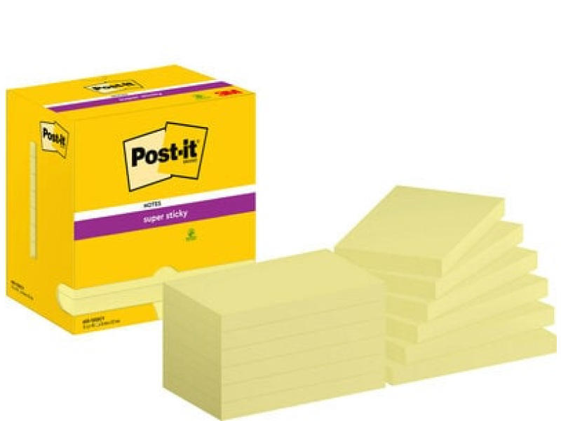 Märkmepaber 3M Post-it® Super Sticky 76mmx127mm 12tk/pk 90L kollane