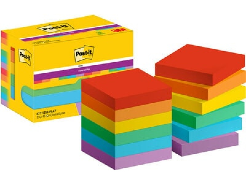 Märkmepaber 3M Post-it® Super Sticky Playful 47.6mmx47.6mm 12tk/pk 90L