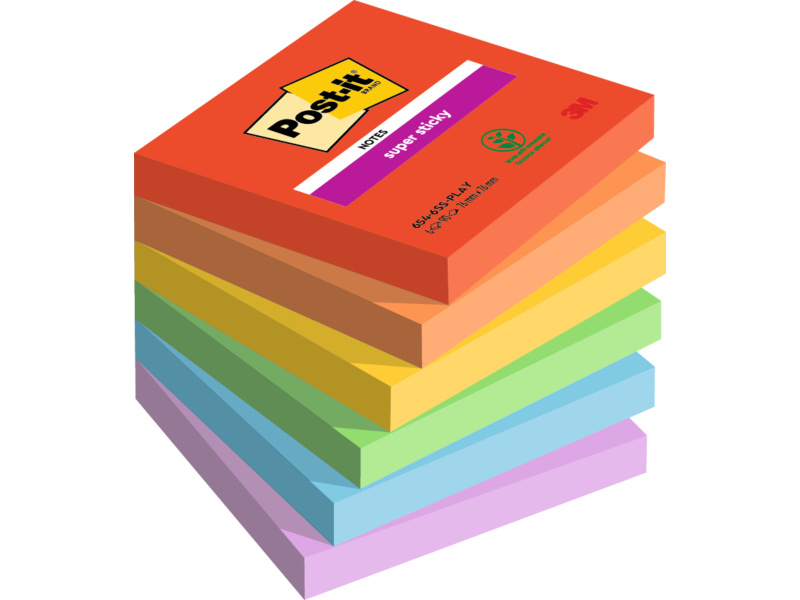 Märkmepaber 3M Post-it® Super Sticky Playful 76mmx76mm 6tk/pk 90L