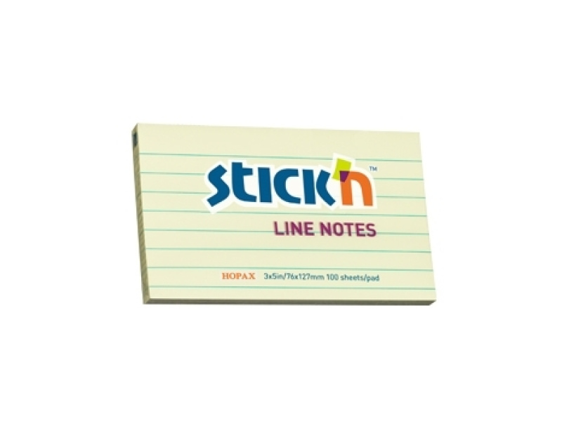 Märkmepaber StickN 21055 76x127mm 100L pastell kollane jooneline