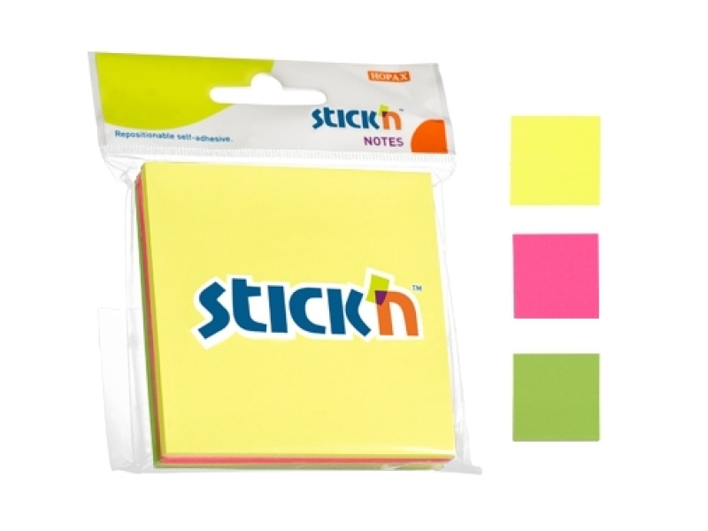 Märkmepaber StickN 21093 76x76mm 3x50L neoon assortii blistris