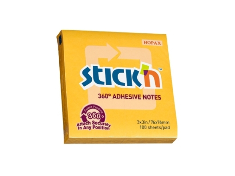 Märkmepaber StickN 21551 360 adhesive 76x76mm 100L oranz