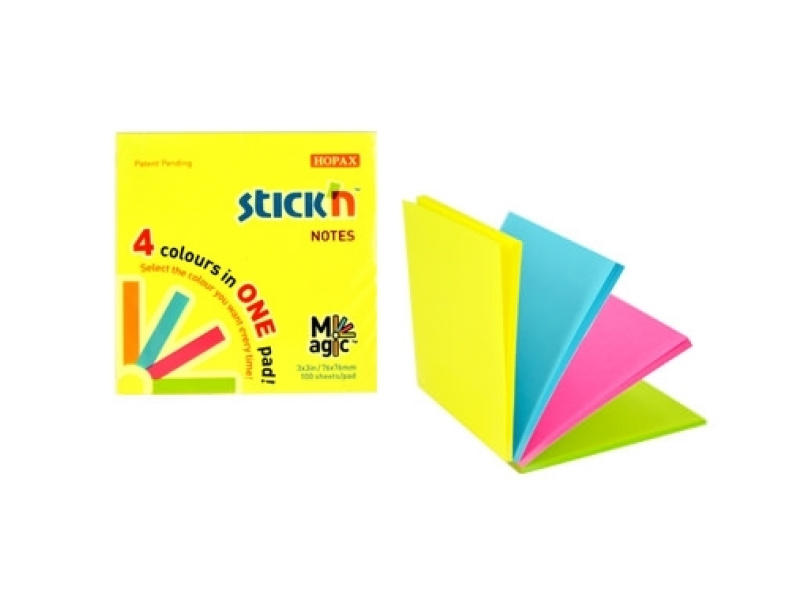 Märkmepaber StickN 21571 Magic pads 76x76mm 4x25L neoon assortii