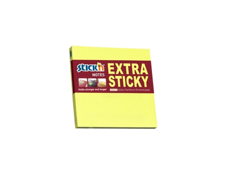 Märkmepaber StickN 21600 Extra sticky 76x76mm 90L kollane