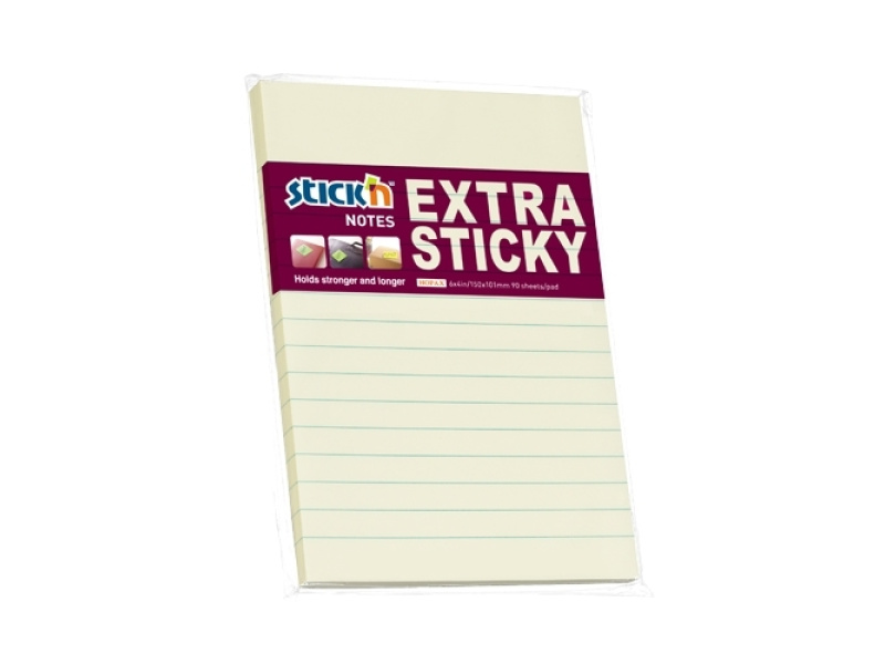 Märkmepaber StickN 21668 Extra sticky 150x101mm jooneline 90L kollane