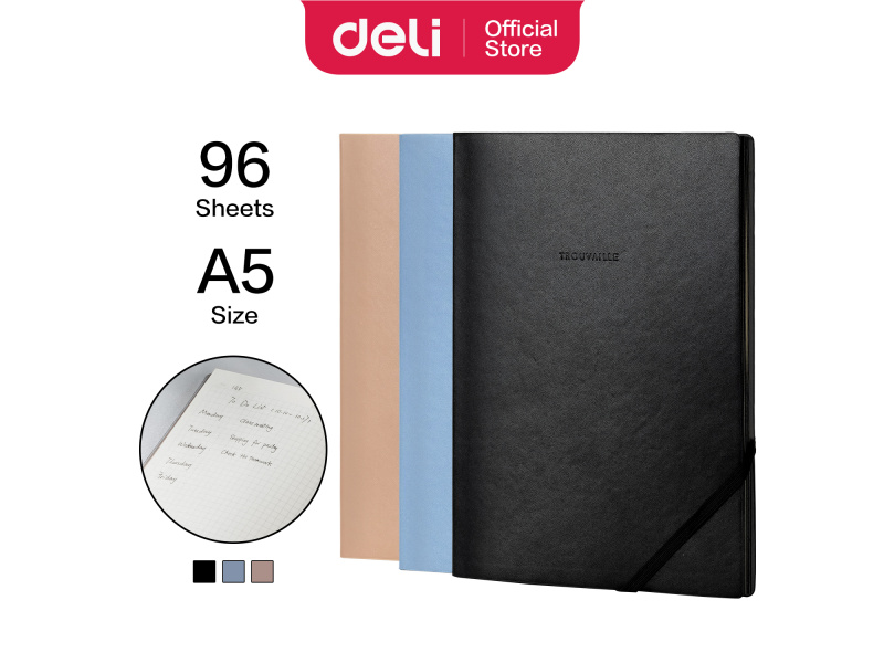 Märkmik DELI A5/96L ruut, pu-kaaned