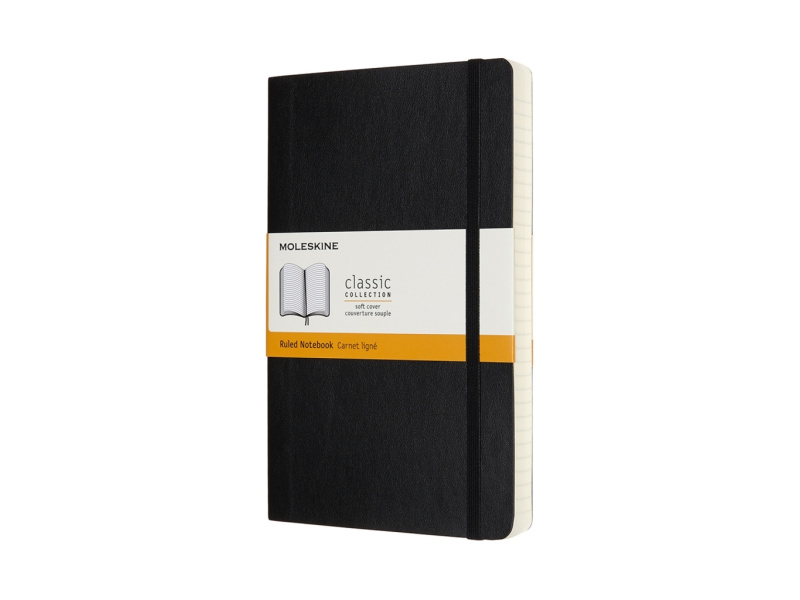 Märkmik Moleskine 13x21cm, jooneline, pehmed kaaned, must