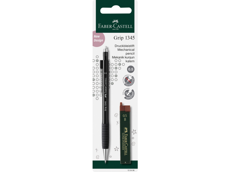 Mehaaniline harilik pliiats Faber-Castell Grip 1345 roheline 0,5mm +söed blistris - Pilt 2