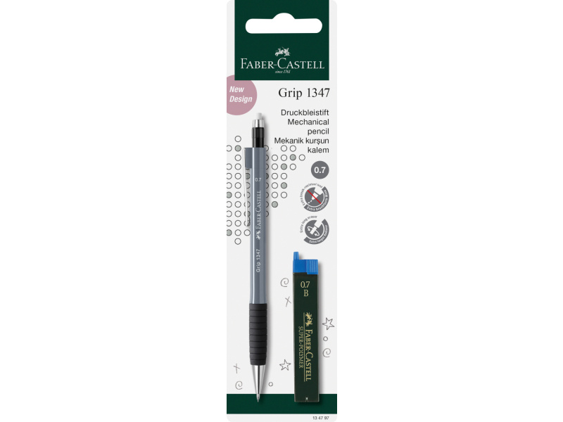 Mehaaniline harilik pliiats Faber-Castell Grip 1347 roheline 0,7mm +söed blistris